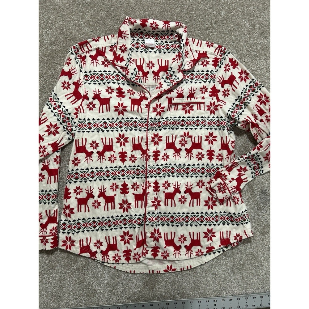 Hanna Anderson Pajama Top Dear Deer Holiday Flannel Warm Size L